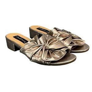 David Aaron Slip On Rose Gold Twist Bow Block Heel Slide Sandal Women 8